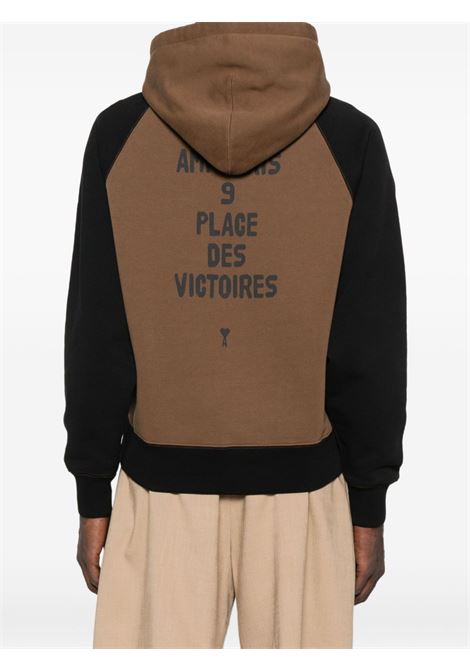 felpa hoodie patch uomo nera e marrone AMI PARIS | HSW768.7472162